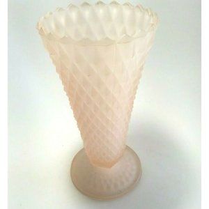 Vintage Pink Satin Frosted Depression Glass 8" Vase Tulip Shape w/base diamond c